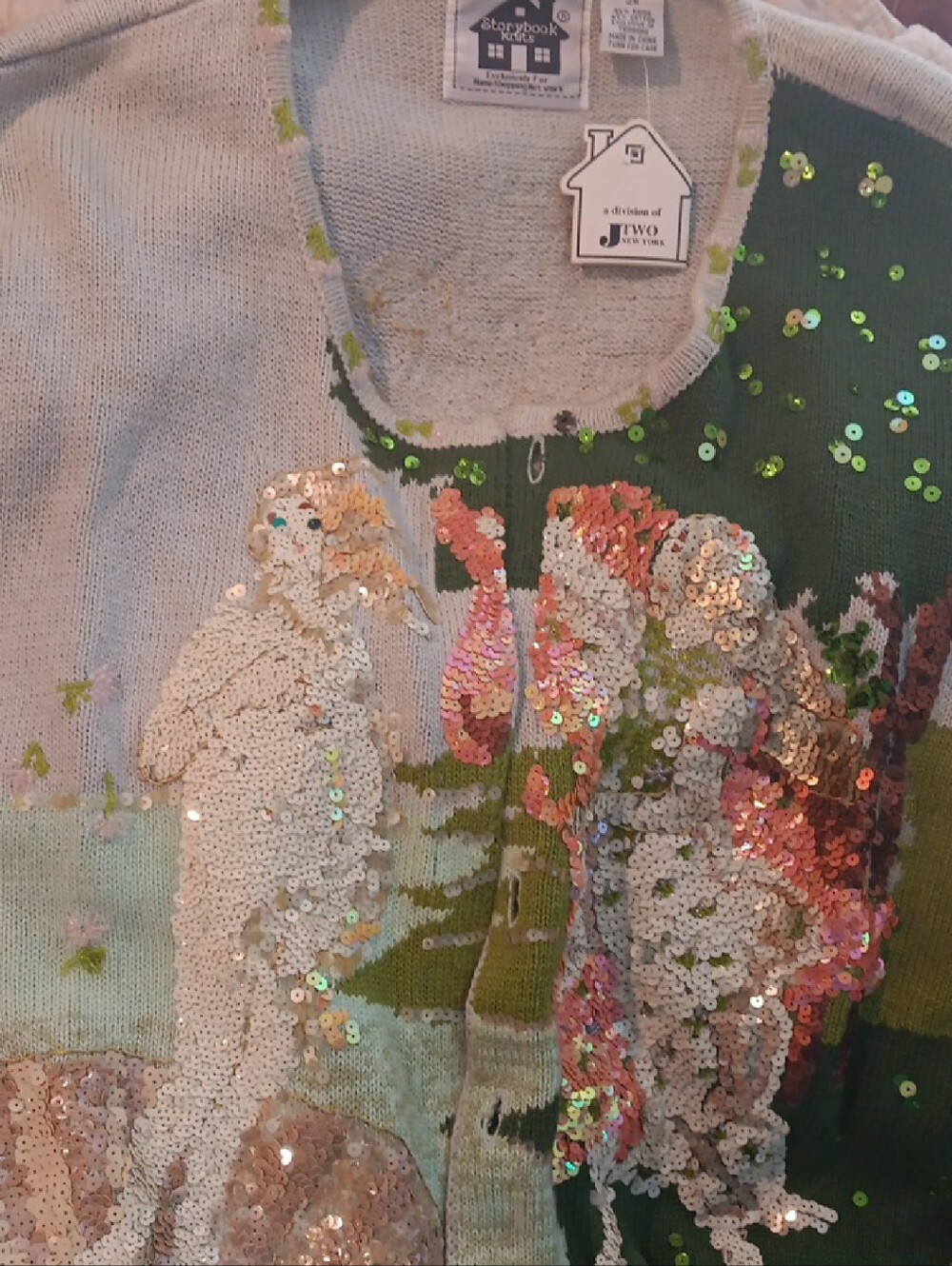 Storybook Knits Sequin Embellished Multicolor Cardigan - Green, Pink, White